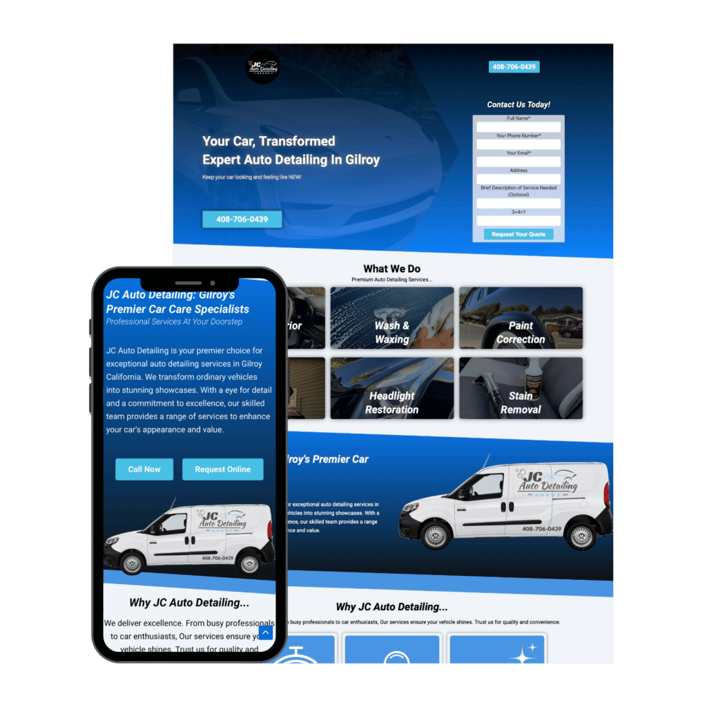 Modern, responsive auto detailing website design. Looks great on mobile and desktop